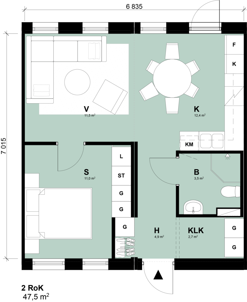 Planlösning för ledig lägenhet i Piteå